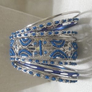 11 Bangles Set Blue Beads Crystals